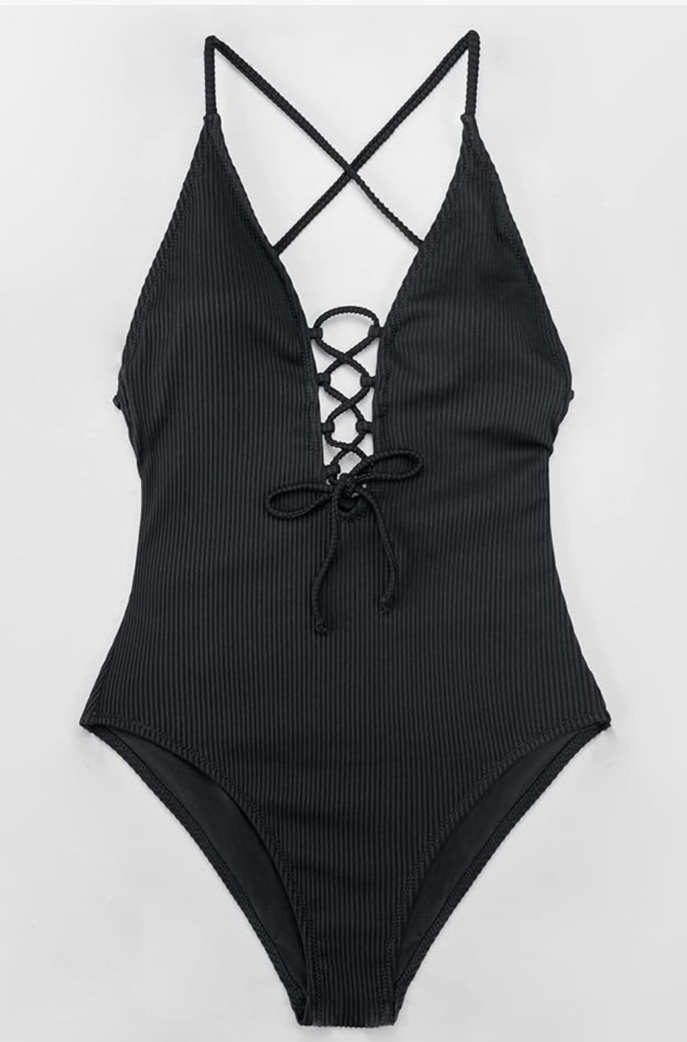 Women's One Piece Swimsuit V Neck Lace Up Beach Swimwear Solid Textured Bathing Suit Swimming Costume