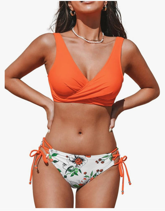 Women's Bikini Set Twist Front Tie Side Bikini Swimsuit Two Piece Swimwear Bathing Suits