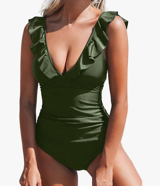 Women's One Piece Swimsuit Ruffled Lace Up Beach Swimwear Tummy Control Bathing Suit Swimming Costu