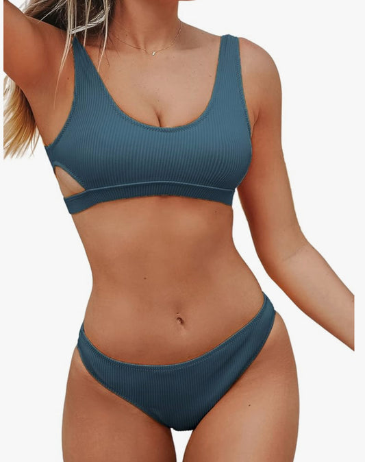 Women's Bikini Set Scoop Neck Swimsuit Cutout Low Waist Two Piece Swimwear Two Piece Swimsuit Bathing Suit