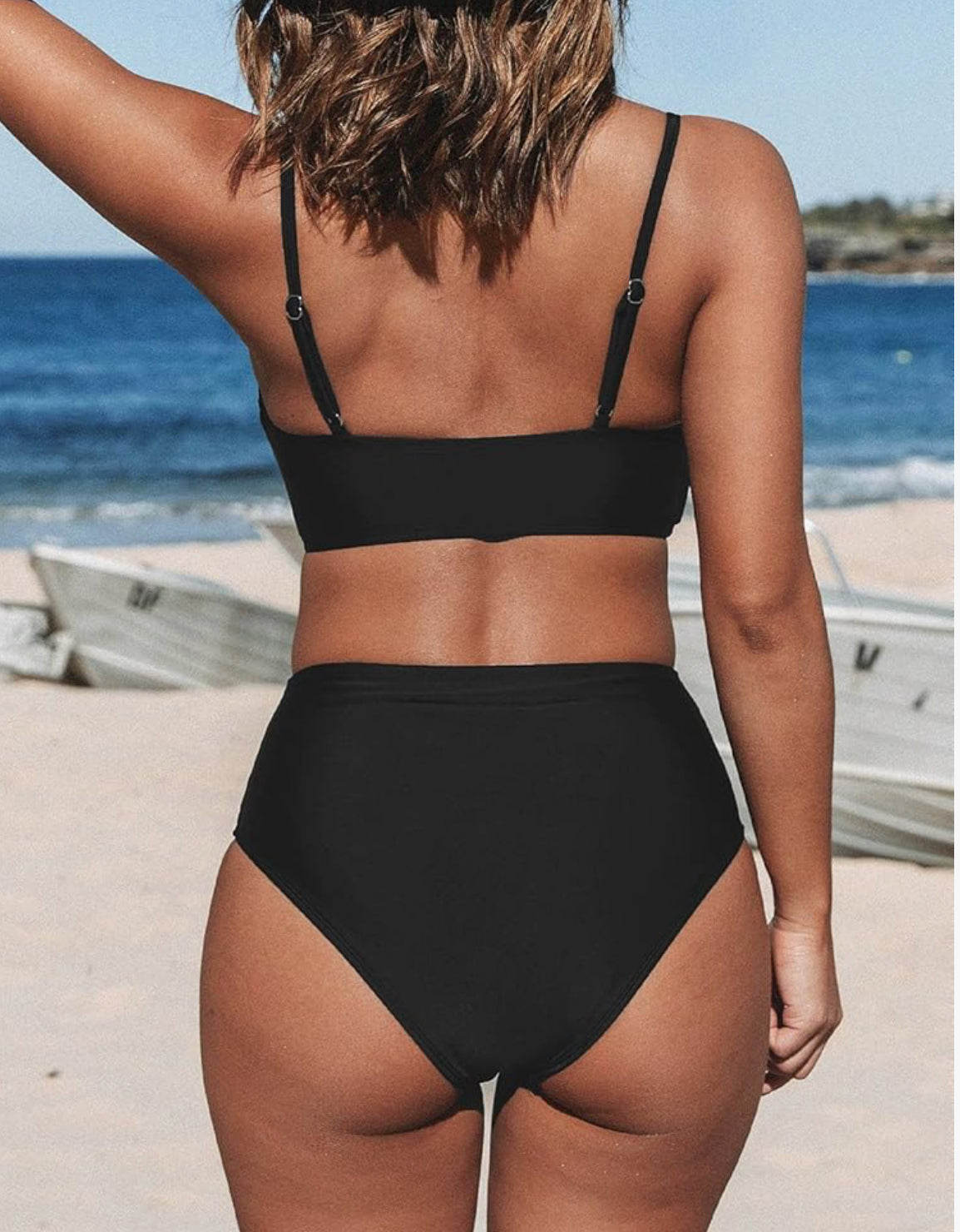 Women's Twist Front High Waisted Bikini Set V Neck Padded Two Pieces Bathing Suits Swimsuits